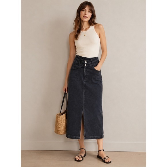 Pilcro Dresses & Skirts - Pilcro Anthropologie Denim Midi Skirt Size 2 Asymmetrical Waist Y2K